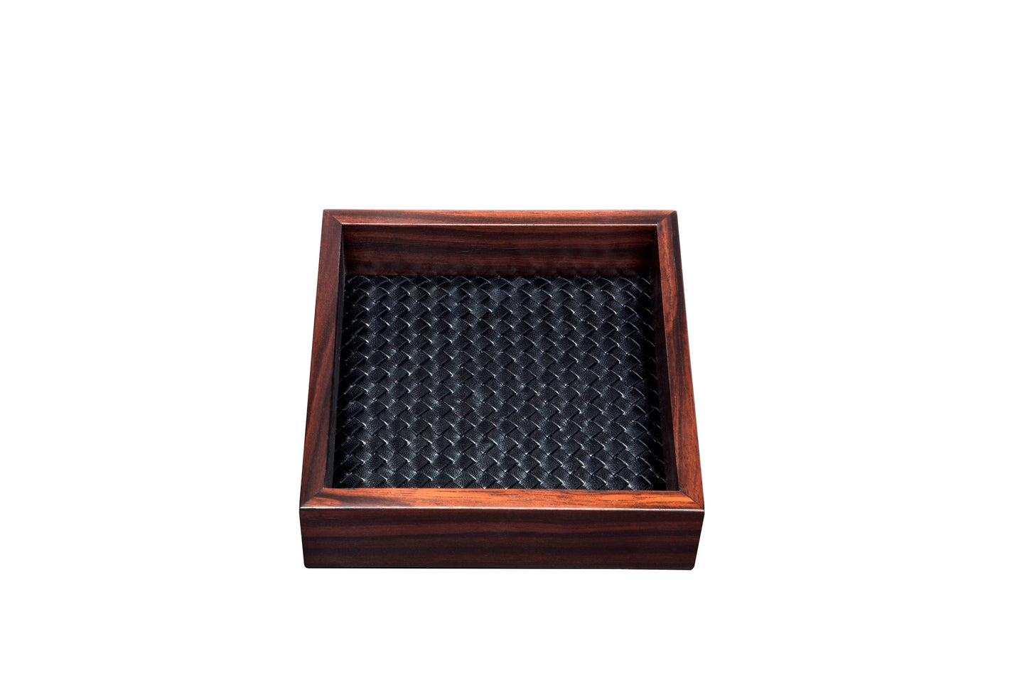 Febe Macassar Ebony Leather Handwoven Valet Tray Square