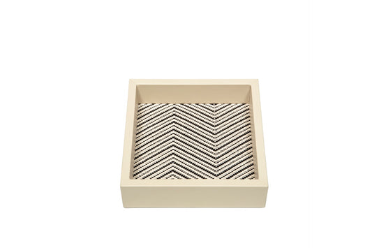 Riviere Febe Waxed Cotton | Valet Trays: Leather trays with herringbone waxed cotton lining, available in square and rectangular shapes | Decor / Valet Trays | 2Jour Concierge, your luxury lifestyle shop | luxury interiors, home organization, refined lifestyle, designer accessories