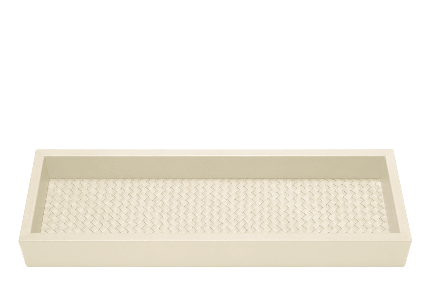 Riviere Febe Long Rectangular Valet Tray | Leather tray with various padded interior linings (handwoven, quilted diamonds, or quilted herringbone) and bamboo trim | Small bamboo handles | Home Decor and Serveware | 2Jour Concierge, your luxury lifestyle shop