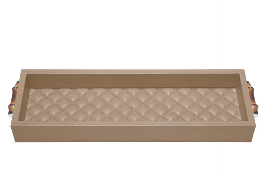 Frida Quilted Diamonds Leather Valet Tray with Bamboo Handles