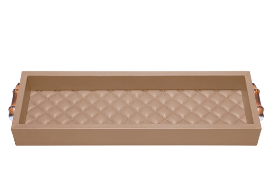 Frida Diamonds Leather Valet Tray Long Rectangular with Bamboo Handles