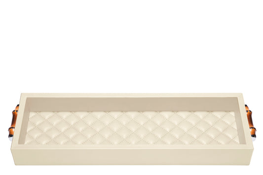 Frida Diamonds Leather Valet Tray Long Rectangular with Bamboo Handles