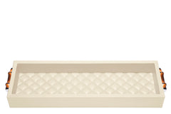 Frida Diamonds Leather Valet Tray Long Rectangular with Bamboo Handles