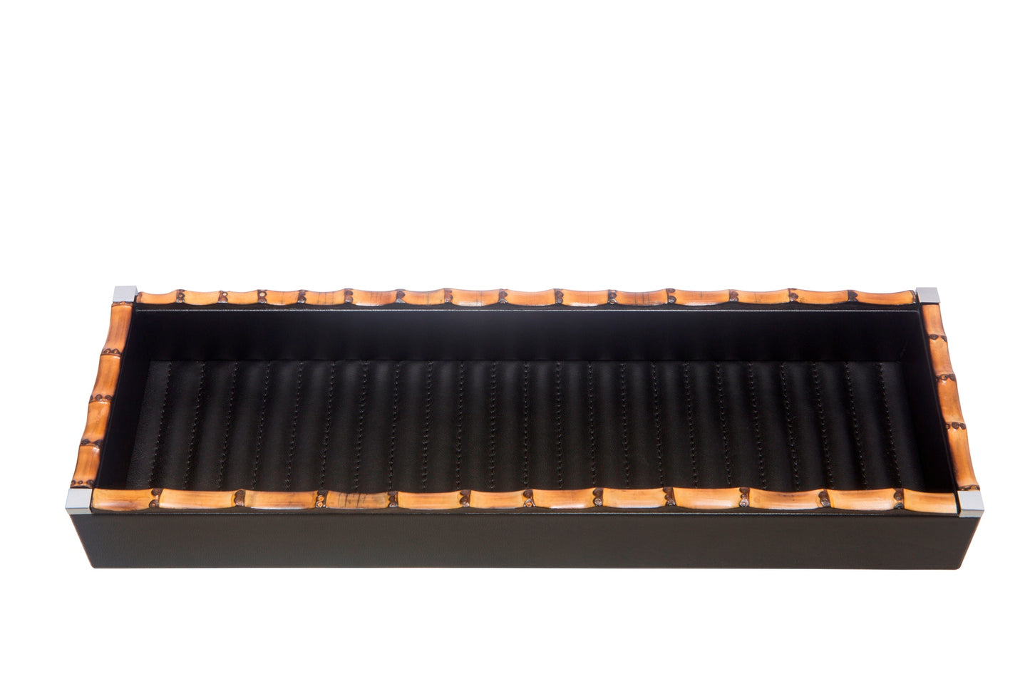 Riviere Bice Diamonds Long Rectangular Valet Tray | Leather tray with quilted diamonds padded lining and bamboo trim | Home Decor and Serveware | 2Jour Concierge, your luxury lifestyle shop