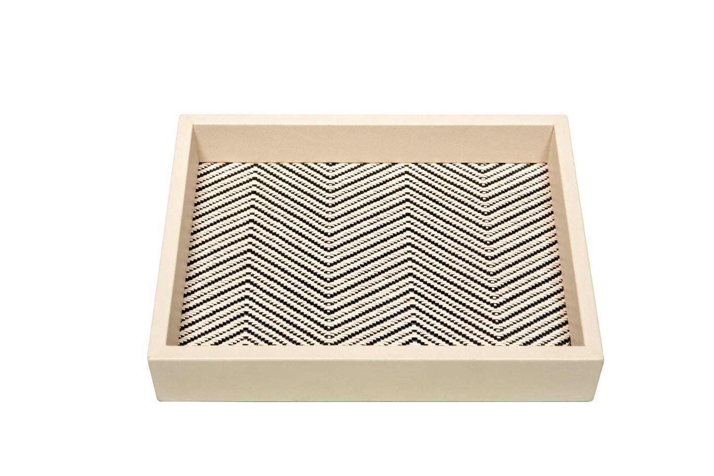 Riviere Febe Waxed Cotton Valet Tray Rectangular | Leather Tray | Herringbone Waxed Cotton Lining | Ideal for Yacht Decor | Available at 2Jour Concierge, #1 luxury high-end gift & lifestyle shop