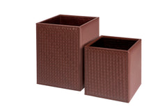 Ivo Handwoven Leather-Covered Wood Wastepaper Bin