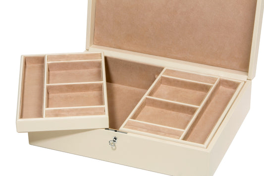 Riviere Mila Leather Jewelry Box with Dual Removable Trays | Elegant Design with 'Belt' Decoration in Gold | Double Removable Tray for Organizing Jewelry | Suede Lining for Added Luxury | Explore a Range of Luxury Jewellery Boxes at 2Jour Concierge, #1 luxury high-end gift & lifestyle shop