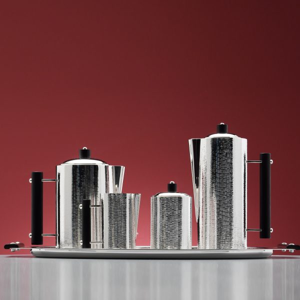 Ebony Metal Sugar Jar: Silver Alloy with Hand-Hammered Finish and Ebony Wood Details