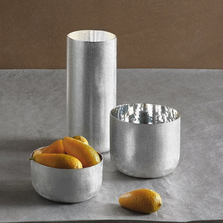 Silver-plated metal small bowl in matte CANAPA texture, perfect for serving nuts, olives or condiments with minimalist elegance | Tableware & Serveware / Bowls | 2Jour Concierge, your luxury lifestyle shop