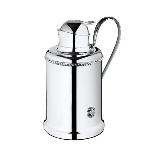 Zanetto Regina Anna Thermal Pitcher | Available in gold-plated and silver-plated finishes | Smooth and shiny finish | Insulated thermic glass click cap for pouring | Regina Anna Collection | Reinterpreted classic design from early 18th-century England | Features hand-done and soldered cord edges, lion head with ring, and burnished decorative elements | Modern take on a timeless style | Ideal for luxury hospitality and refined settings | Home Decor and Serveware | 2Jour Concierge, your luxury lifestyle shop
