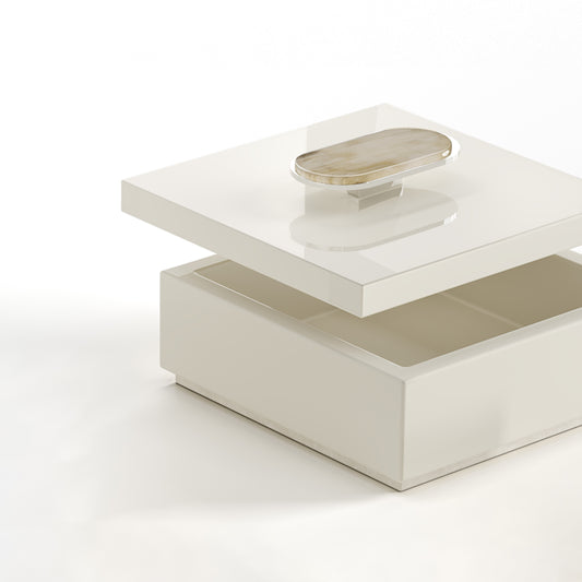 Arcahorn Priora Box | Wood with Lacquered Ivory Gloss Finish | Lid in Wood with Lacquered Ivory Gloss Finish | Handle in Horn and Chromed Brass | Elegant Storage Solution | Perfect for Yacht Decor | Explore a Range of Luxury Home Accessories at 2Jour Concierge, #1 luxury high-end gift & lifestyle shop