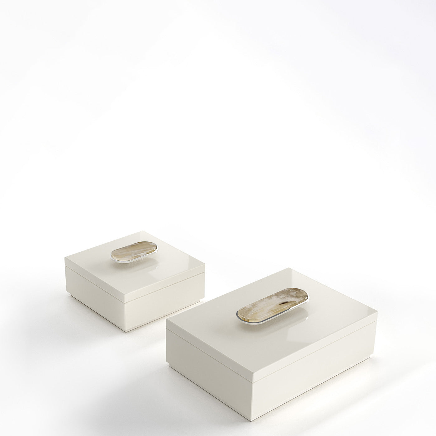 Arcahorn Priora Box | Wood with Lacquered Ivory Gloss Finish | Lid in Wood with Lacquered Ivory Gloss Finish | Handle in Horn and Chromed Brass | Elegant Storage Solution | Perfect for Yacht Decor | Explore a Range of Luxury Home Accessories at 2Jour Concierge, #1 luxury high-end gift & lifestyle shop