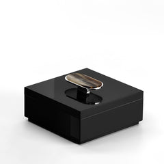 Priora Black Gloss Wood Box with Horn and Chromed Brass Handle Square