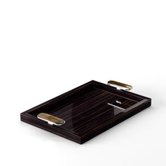 Berro Glossy Ebony Tray with Horn and Chromed Brass Handles