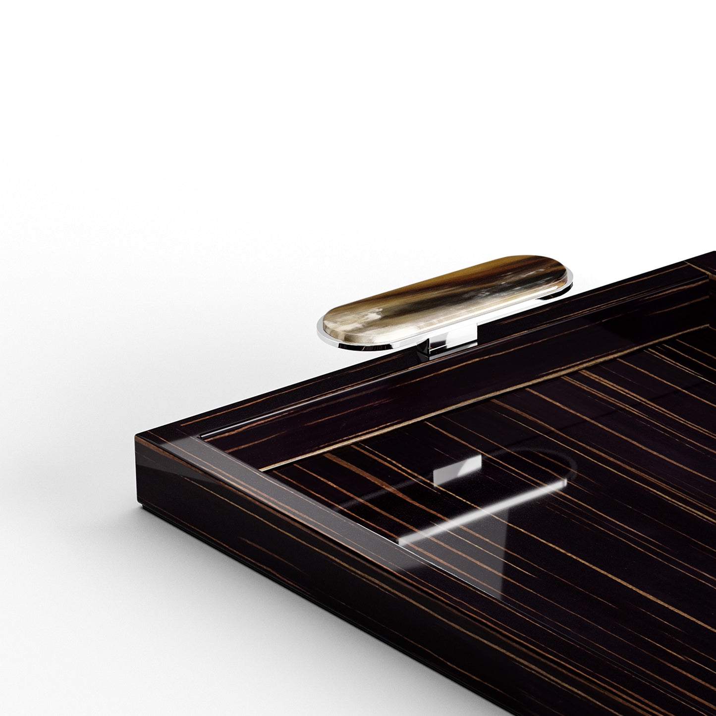 Arcahorn Berro Tray | Glossy Ebony Finish | Handles in Horn and Chromed Brass | Elegant Serving Solution | Perfect for Yacht Decor | Explore a Range of Luxury Home Accessories at 2Jour Concierge, #1 luxury high-end gift & lifestyle shop