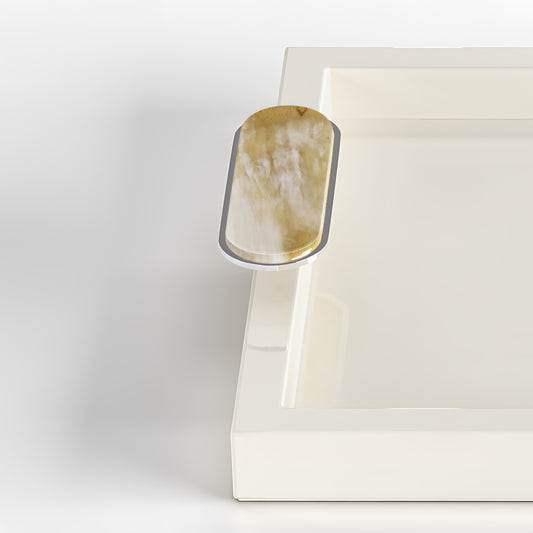 Arcahorn Berro Tray | Wood with Lacquered Ivory Gloss Finish | Handles in Horn and Chromed Brass | Elegant Serving Solution | Perfect for Yacht Decor | Explore a Range of Luxury Home Accessories at 2Jour Concierge, #1 luxury high-end gift & lifestyle shop