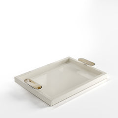 Berro Ivory Gloss Tray with Horn and Chromed Brass Handles