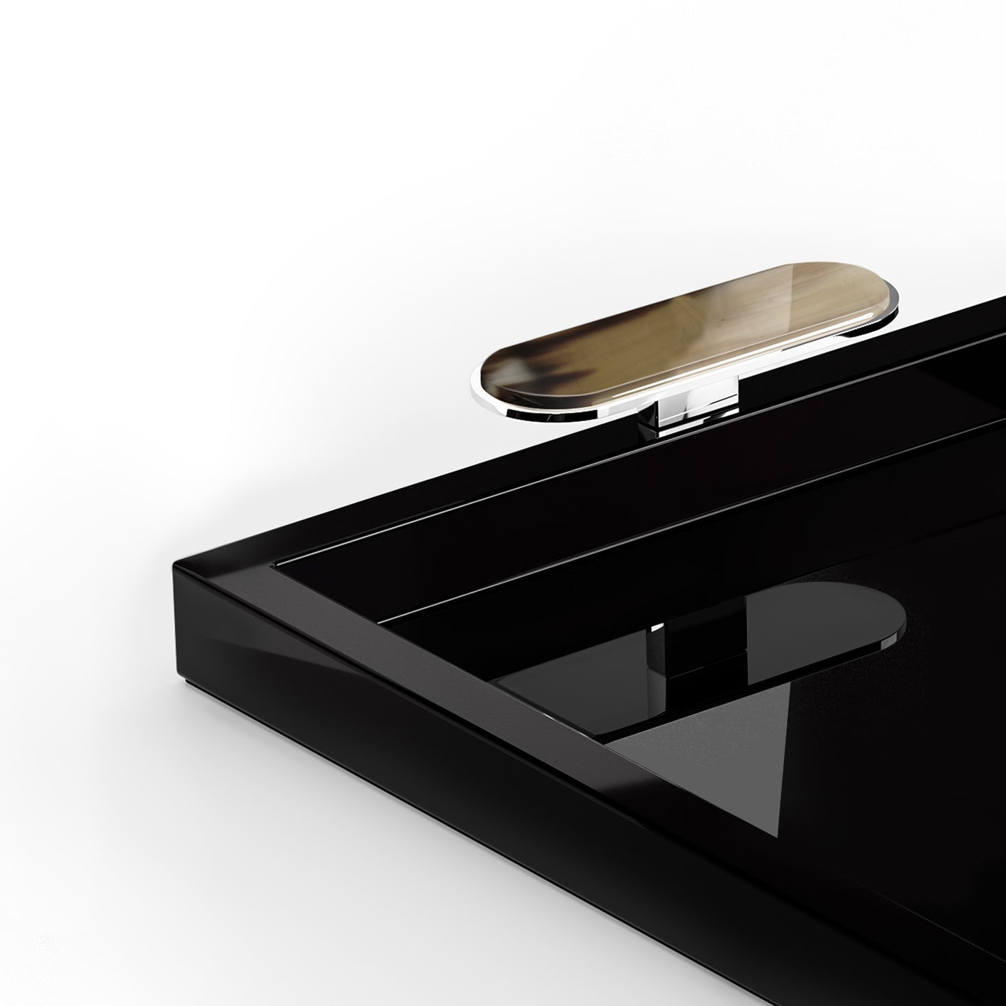 Arcahorn Berro Tray | Wood with Lacquered Black Gloss Finish | Handles in Horn and Chromed Brass | Elegant Serving Solution | Perfect for Yacht Decor | Explore a Range of Luxury Home Accessories at 2Jour Concierge, #1 luxury high-end gift & lifestyle shop