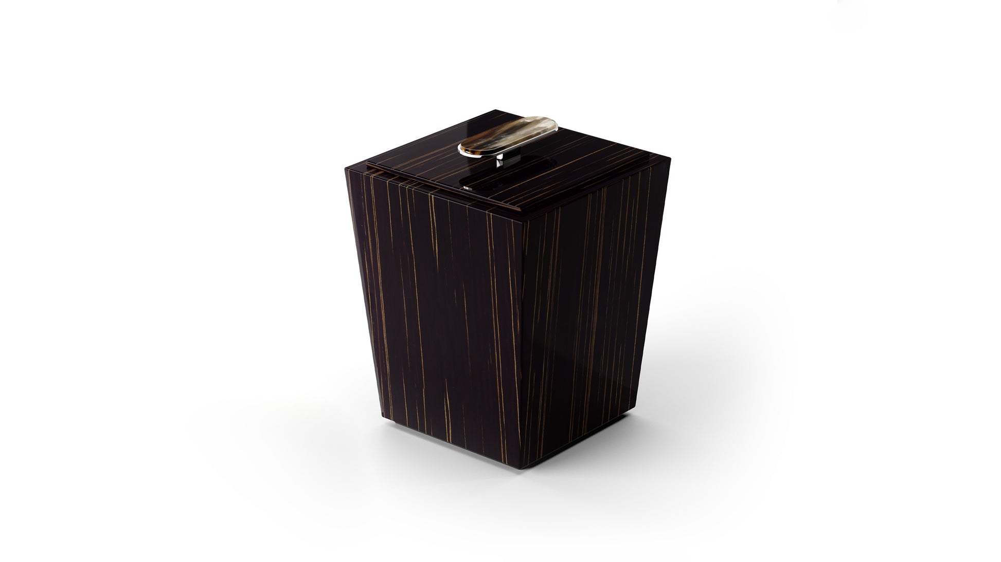 Arcahorn Bicco Waste Paper Basket | Glossy Ebony Construction | Lid with Horn Handle and Chromed Brass | Stylish Addition for Yacht Decor | Find Luxury Home Accessories at 2Jour Concierge, #1 luxury high-end gift & lifestyle shop