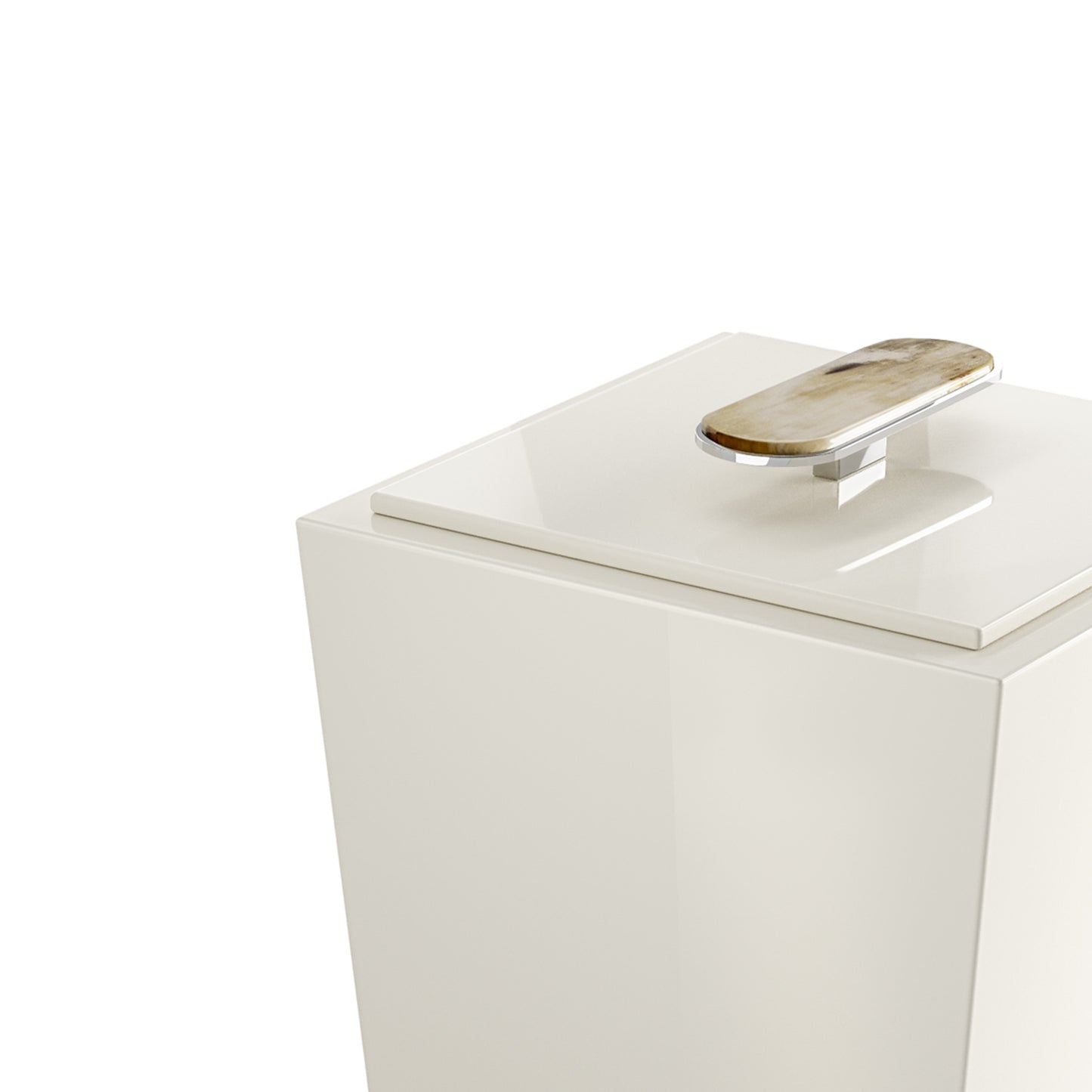 Arcahorn Bicco Waste Paper Basket | Lacquered Ivory Gloss Finish | Horn Handle and Chromed Brass Lid | Ideal for Yacht Decor | Explore Luxury Home Accessories at 2Jour Concierge, #1 luxury high-end gift & lifestyle shop
