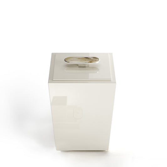 Arcahorn Bicco Waste Paper Basket | Lacquered Ivory Gloss Finish | Horn Handle and Chromed Brass Lid | Ideal for Yacht Decor | Explore Luxury Home Accessories at 2Jour Concierge, #1 luxury high-end gift & lifestyle shop