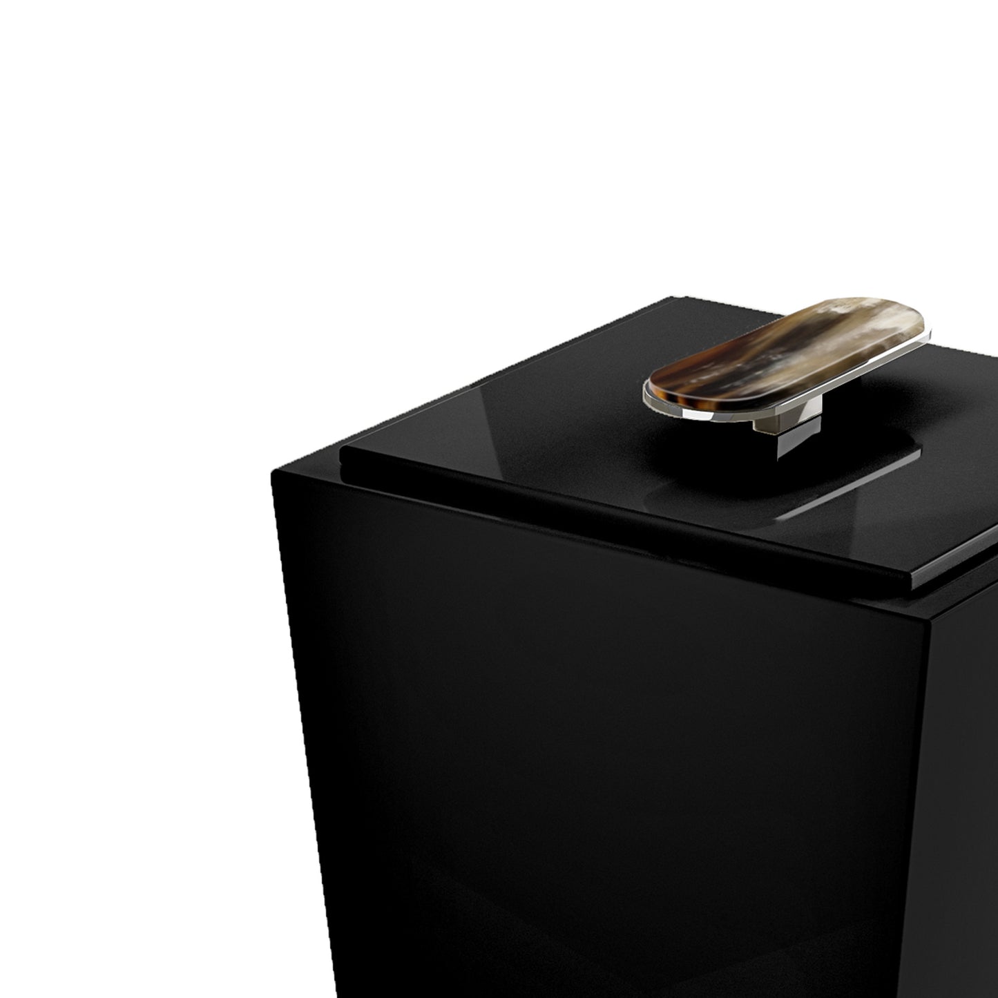 Arcahorn Bicco Waste Paper Basket | Lacquered Black Gloss Finish | Horn Handle and Chromed Brass Lid | Ideal for Yacht Decor | Explore Luxury Home Accessories at 2Jour Concierge, #1 luxury high-end gift & lifestyle shop