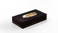 Veletta Glossy Ebony Tissue Box with Horn Detail & Chromed Brass