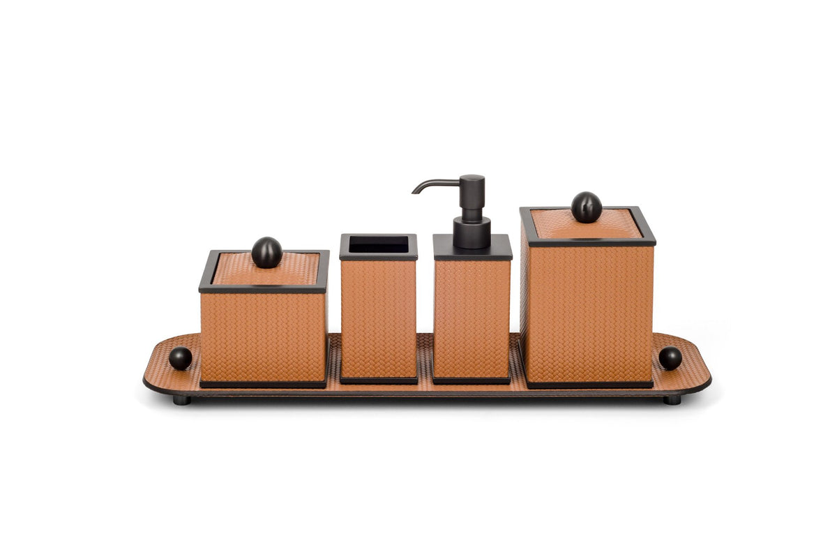 Olimpia Leather-Covered Bathroom Set, Square | Pinetti