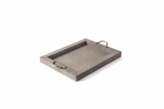 Thalia Tray by Pinetti | Wood base covered in leather | Metal handles with chrome or 24k gold finishing | Home Decor Serveware | 2Jour Concierge, your luxury lifestyle shop