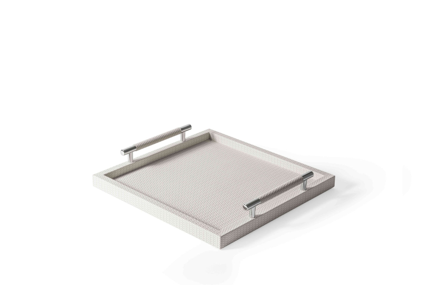Dedalo  Leather-Covered Wood Tray with Metal Handles