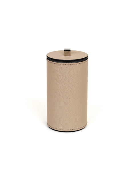 Pinetti | Poseidon Leather-Covered Box with Lid: Leather box with lid in square and round formats, chrome or shiny gold | Bathroom | 2Jour Concierge, your luxury lifestyle shop | luxury bathroom box, leather box with lid, Pinetti bathroom set, Poseidon collection, Italian luxury bathroom, designer vanity box, chrome gold bathroom accessories, premium bathroom organiser