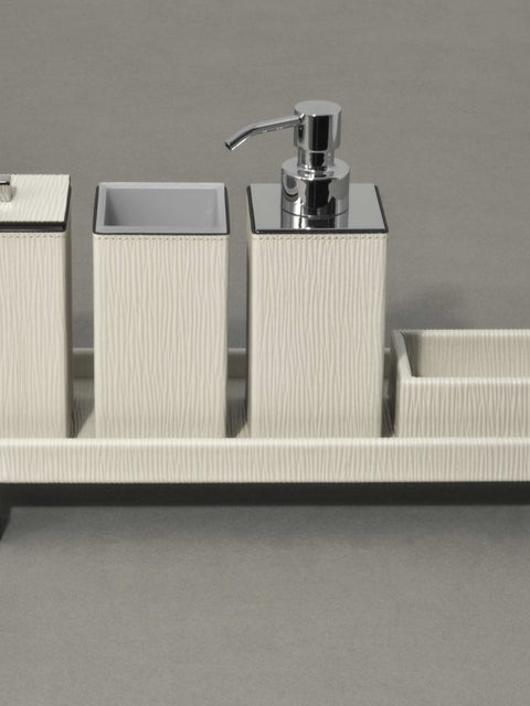 Pinetti | Rialto Leather-Covered Wood Bathroom Tray: Wood bathroom tray covered in leather, medium and small, part of Poseidon set | Bathroom | 2Jour Concierge, your luxury lifestyle shop | luxury bathroom tray, leather vanity tray, Pinetti Rialto Poseidon, Italian luxury bathroom accessories, designer bathroom tray, wood leather bathroom organiser, satin gold bathroom tray