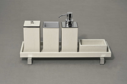 Pinetti | Rialto Leather-Covered Wood Bathroom Tray: Wood bathroom tray covered in leather, medium and small, part of Poseidon set | Bathroom | 2Jour Concierge, your luxury lifestyle shop | luxury bathroom tray, leather vanity tray, Pinetti Rialto Poseidon, Italian luxury bathroom accessories, designer bathroom tray, wood leather bathroom organiser, satin gold bathroom tray