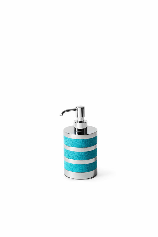 Pinetti | Saturno Soap Dispenser: brass and leather soap dispenser, satin brass, chrome or burnished | Bathroom | 2Jour Concierge, your luxury lifestyle shop | leather soap dispenser, brass soap dispenser, Pinetti Saturno, luxury bathroom accessories