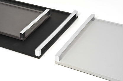 Giove Leather-Covered Wood Tray With Linear Metal Handles