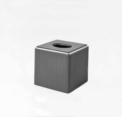 Leather-Covered Tissue Box With Metal Finish