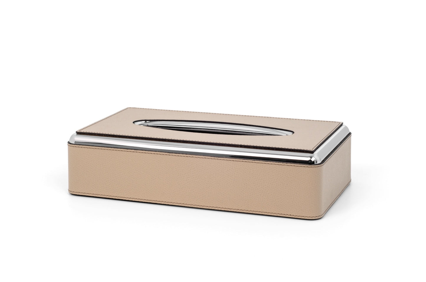 Leather-Covered Tissue Box With Metal Finish