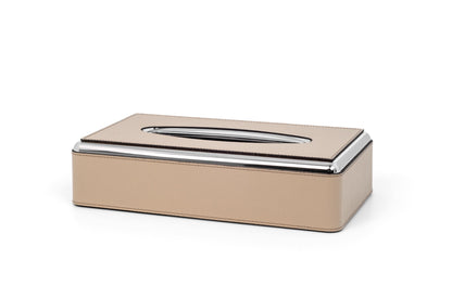 Leather-Covered Tissue Box With Metal Finish