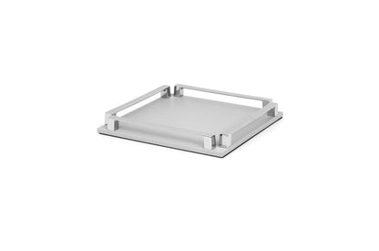 Pinetti Paul | Leather & Metal Trays: Wood base covered in leather, metal handles with chrome, burnished, or gold finish, non-slip base, available in multiple sizes | Tabletop & Bar / Trays | 2Jour Concierge, your luxury lifestyle shop | luxury interiors, refined dining, yacht décor, hospitality décor, elegant serving accessories, boutique hotels, office décor, contemporary living