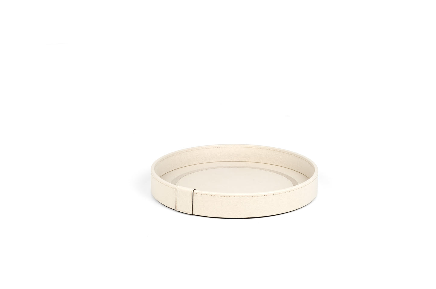 Venere Round Leather-Covered Wood Tray With Inner Chromed Frame