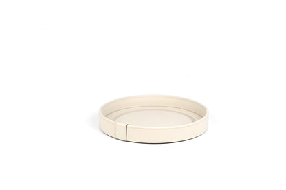 Venere Round Leather-Covered Wood Tray With Inner Chromed Frame