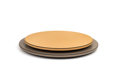 Pinetti Lazy Susan | Leather Revolving Tray: Leather-covered rotating tray with non-slip base, available in multiple diameters for refined serving and tabletop styling | Tabletop & Bar / Trays | 2Jour Concierge, your luxury lifestyle shop | luxury interiors, refined dining, elegant serving accessories, boutique hotels, yacht décor, contemporary entertaining, hospitality décor, office décor