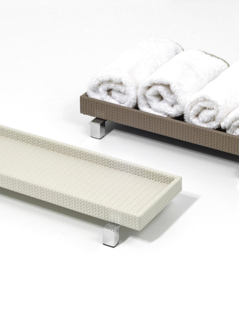 Rialto Leather-Covered Wood Bathroom Tray / Washcloth Holder, Rectangular