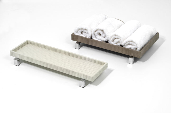 Rialto Leather-Covered Wood Bathroom Tray / Washcloth Holder, Rectangular
