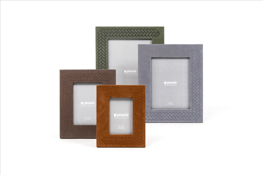 Pinetti Lily | Nubuck Leather Picture Frame: Soft nubuck leather frame with tone-on-tone embroidered border, available in multiple sizes for refined photo display | Living Room / Photo Frames | 2Jour Concierge, your luxury lifestyle shop | luxury interiors, refined living, elegant home accessories, boutique hotels, desk décor, library décor, yacht décor, office décor, hospitality décor