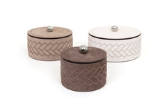 Lily Nubuck Leather Trinket Box with Tone-on-Tone Embroidery and Metal Knob Lid