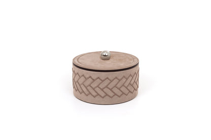 Pinetti Lily | Embroidered Leather Trinket Box: Soft leather box with tone-on-tone embroidery and metal knob lid, available in multiple sizes | Living Room / Decorative Boxes | 2Jour Concierge, your luxury lifestyle shop | luxury interiors, refined living, jewellery storage, dressing table accessories, boutique hotels, elegant home décor, yacht décor, office décor, hospitality décor