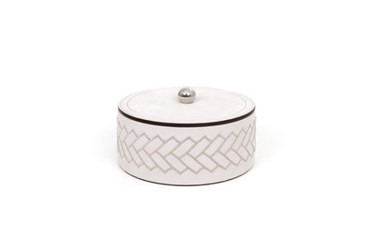 Pinetti Lily | Embroidered Leather Trinket Box: Soft leather box with tone-on-tone embroidery and metal knob lid, available in multiple sizes | Living Room / Decorative Boxes | 2Jour Concierge, your luxury lifestyle shop | luxury interiors, refined living, jewellery storage, dressing table accessories, boutique hotels, elegant home décor, yacht décor, office décor, hospitality décor