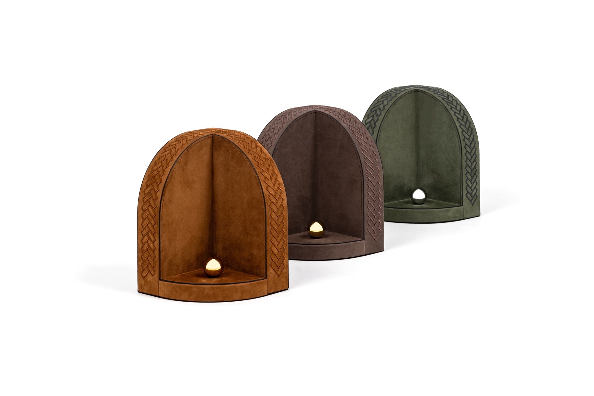 Pinetti Bookends | Nubuck Leather Bookends: Soft nubuck leather construction with tone-on-tone embroidery, sold as a pair for refined book display | Living Room / Desk Accessories | 2Jour Concierge, your luxury lifestyle shop | luxury interiors, refined living, elegant office accessories, boutique hotels, library décor, designer home accessories, yacht décor, office décor, hospitality décor