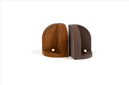 Pinetti Bookends | Nubuck Leather Bookends: Soft nubuck leather construction with tone-on-tone embroidery, sold as a pair for refined book display | Living Room / Desk Accessories | 2Jour Concierge, your luxury lifestyle shop | luxury interiors, refined living, elegant office accessories, boutique hotels, library décor, designer home accessories, yacht décor, office décor, hospitality décor